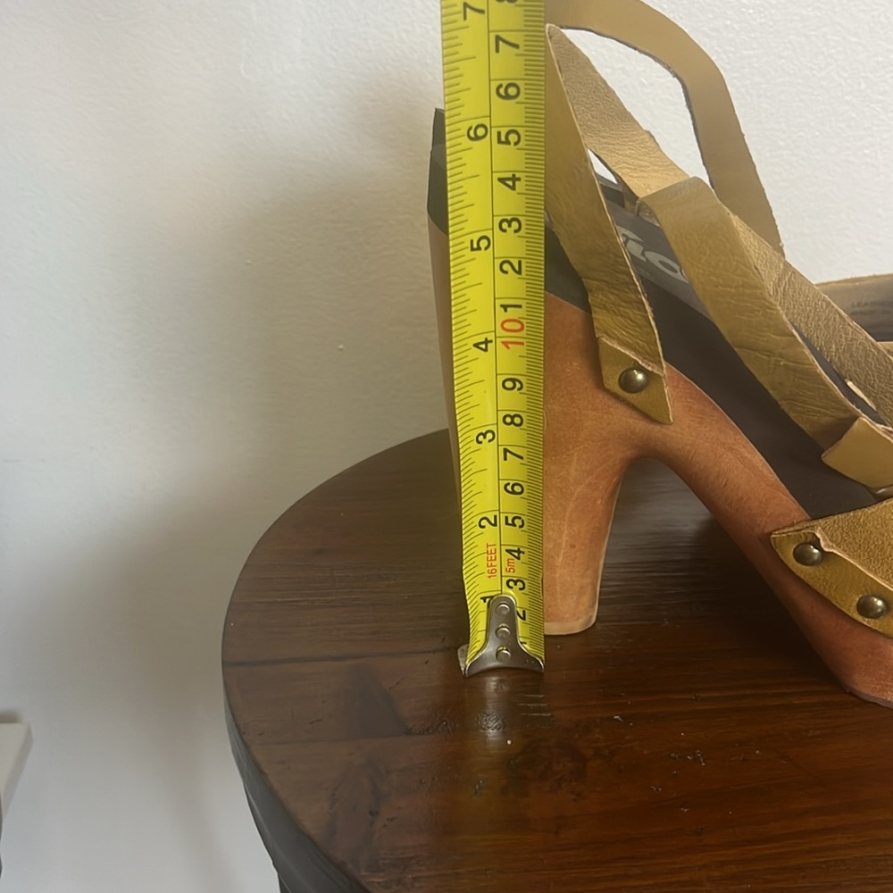 Flogg brand Tan Suede Clogs With Wrap Around Ankle Strap with buckle. - Picture 3 of 10